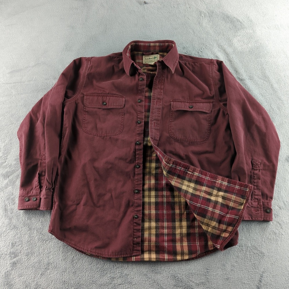 Vintage L.L. Bean Flannel Lined Shirt Jacket Mens Medium Red Russet Shacket